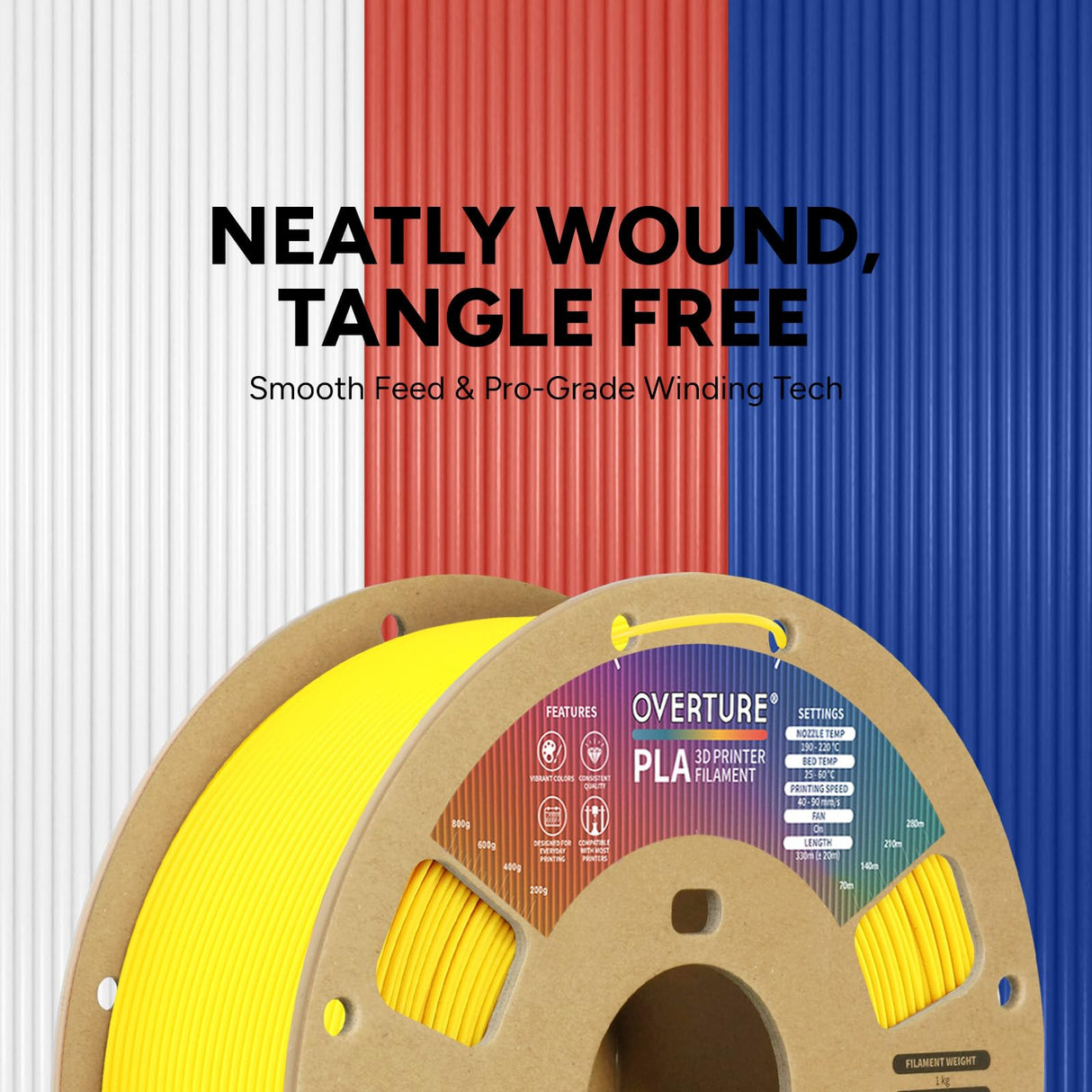 OVERTURE PLA Filament 1.75mm, Neatly Wound 3D Printer Filament 1kg Spool (2.2lbs), Dimensional Accuracy +/- 0.02 mm, Fit Most FDM 3D Printers (Lemon Yellow) OVERTURE