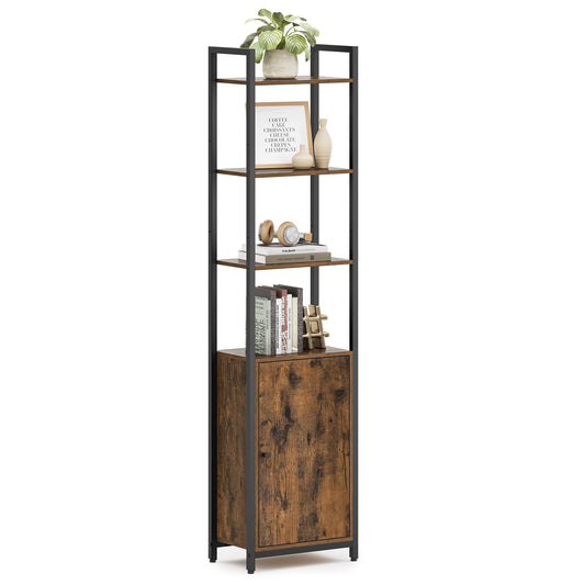 VASAGLE 6-Tier Bookshelf, Tall Bookcase with Door, Steel Frame, Adjustable Shelves, 9.4 x 15.7 x 62.8 Inches, Living Room Bedroom, Rustic Brown and Ink Black ULLS132K01