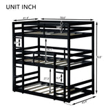 Hommoo Triple Bunk Bed Twin Over Twin Over Twin Wood Bed Frame Convertible Loft Bed for 3 Teens Adults with Ladder and Guardrail for Small Space Bedroom Dorm Black Hommoo