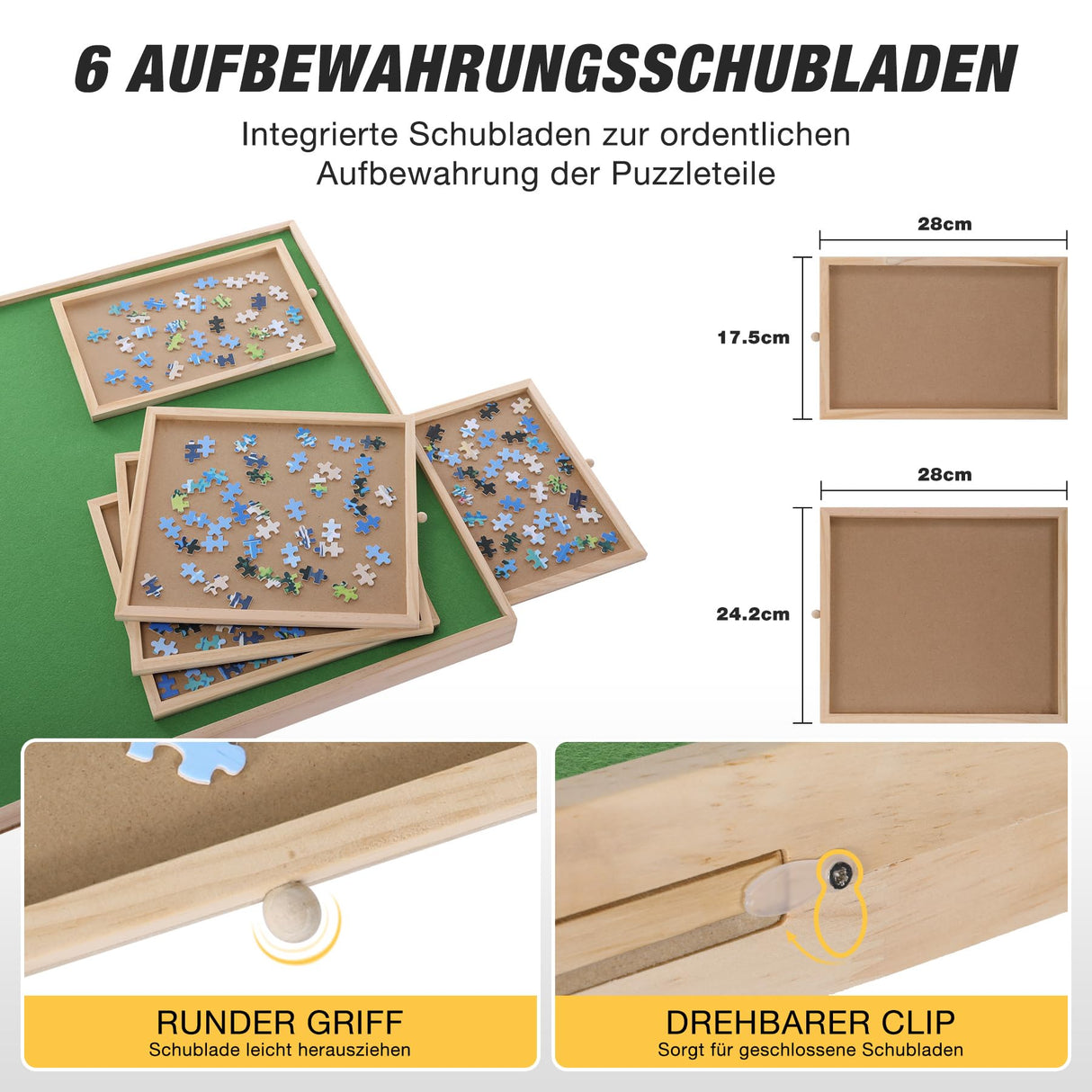 FUNTOK 1500 Piece Puzzle Table with Legs for Adults, Portable Wooden Puzzle Board Table with Drawers, Adjustable Height, 4-Tilting-Angle, Transparent Cover, Non-Slip Felt Surface, Present for Mom FUNTOK