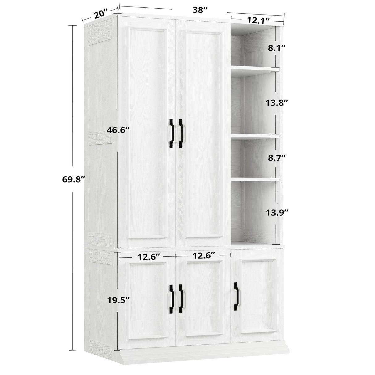 LIKIMIO Armoire Wardrobe Closet 70" H, 5 Doors Bedroom Wooden Wardrobe with 4 Storage Shelves and Hanging Rod, Clothing Storage Cabinet Organizer Combination, White LIKIMIO