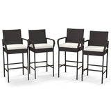 Tangkula Patio Wicker Barstools Set of 4, Outdoor PE Rattan Bar Chairs with Armrests & Soft Cushions, Stable Metal Frame, 400 lbs Max Load, Mix Brown PE Wicker Bar Chairs for Porch (2, Off White) Tangkula