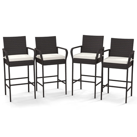 Tangkula Patio Wicker Barstools Set of 4, Outdoor PE Rattan Bar Chairs with Armrests & Soft Cushions, Stable Metal Frame, 400 lbs Max Load, Mix Brown PE Wicker Bar Chairs for Porch (2, Off White) Tangkula