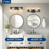 Amico 3-Light Bathroom Vanity Light Fixtures, Rustic Industrial Painted Wood Vanity Lights for Bathroom, Vintage Black Wall Sconces Bathroom Vanity Lighting with Clear Glass Shade Amico