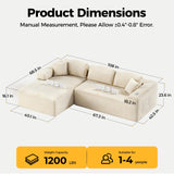 CAMMOO 108” Cloud Sectional Couch in One Box, Compressed Modern Modular Sectional Sofa with Deep Seat, Corduroy Boneless Couches with Chaise, L-Shaped Sofa for Living Room, 4 Storage Pockets(Beige) CAMMOO