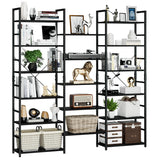 NUMENN Triple Wide 6 Tier Bookshelf, Rustic Industrial Style Bookcases and Bookshelves with 17 Open Display Shelves, Modern Tall Bookcase Furniture for Bedroom, Living Room and Home Office, Black NUMENN