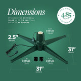 Home Heritage Artificial Christmas Tree Base Rotating Metal Stand for 1 to 1 1/2 Inch Diameter Artificial Christmas Tree Poles, 31 Inch, Green Home Heritage
