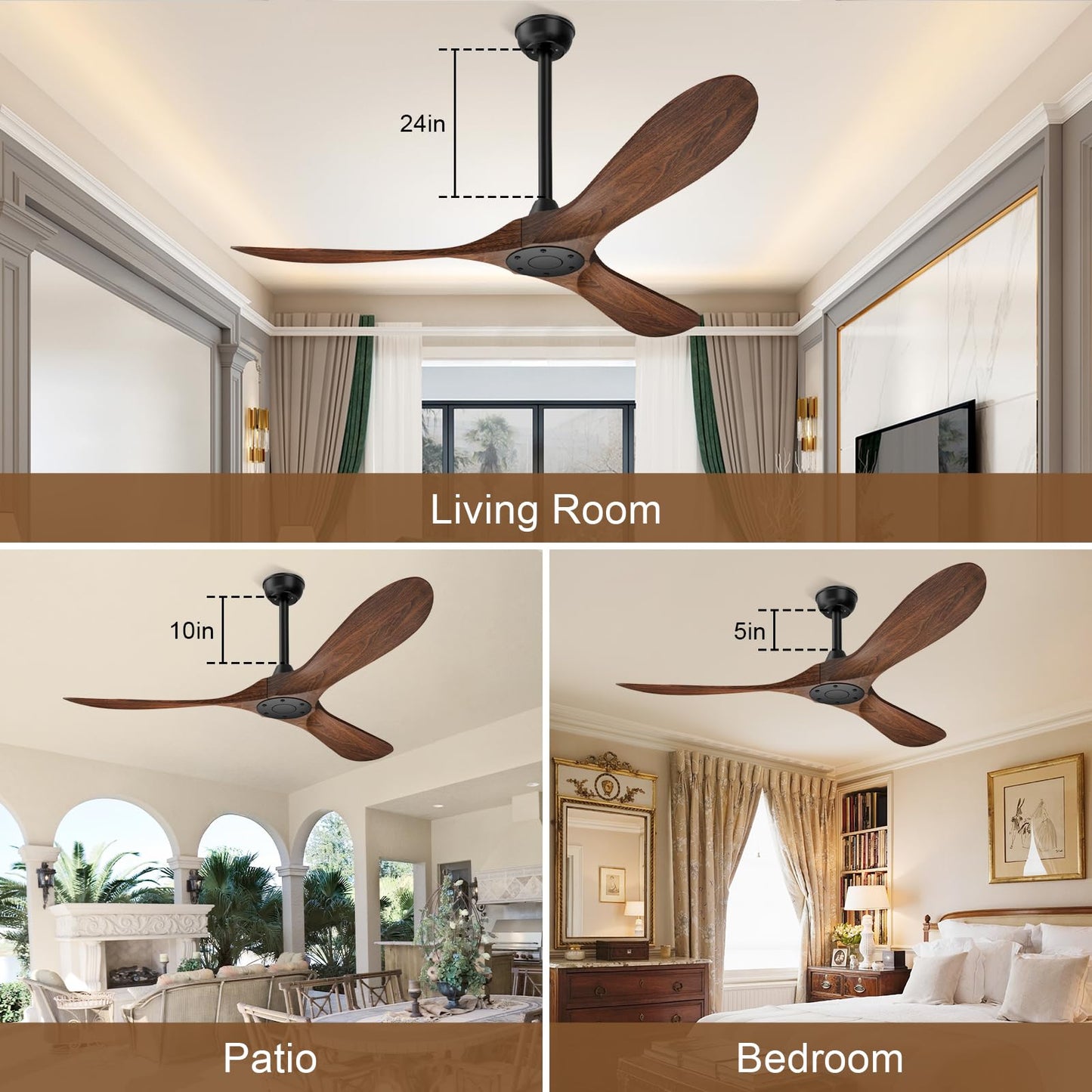 Jayjuly Ceiling Fan with Remote, 52" Outdoor/Indoor Modern Ceiling Fans Reversible DC Motor for Patios, Bedroom, Living Room (Walnut) - WoodArtSupply