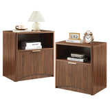 Evermagin Fluted Nightstand Set of 2, Walnut Bedside Table with Drawer and Storage, Wood Night Stand Mid Century Modern, Large End Table for Bedroom Evermagin