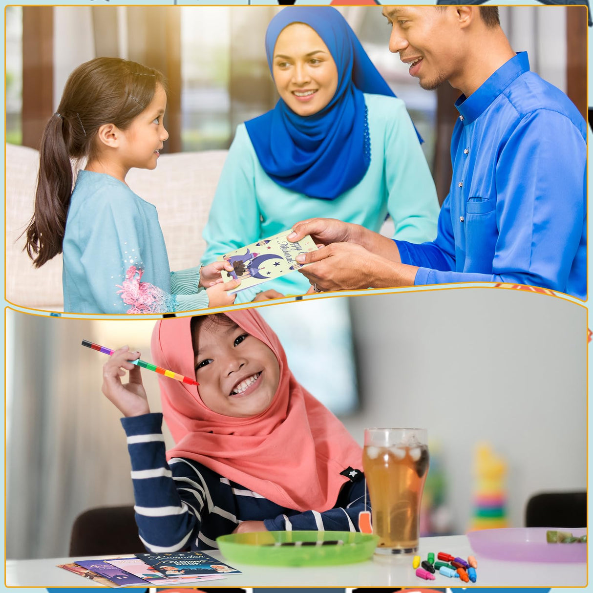 Zhanmai 48 Pcs Ramadan Coloring Book Bulk with Stacking Crayons Ramadan Moon Star Holiday Activity Book Eid Mubarak Coloring Book for Activities Party Favors Supplies Gifts (Moon) Zhanmai
