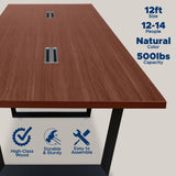 ahliss Sturdy Conference Table with Cable Management Grommets Modern Rectangle Office Meeting Table with Wood Tabletop and Metal Frame & Legs- Easy Assembly Boardroom Table (Mahogany, 12 foot) ahliss
