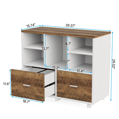 Tribesigns 2-Drawer Wood File Cabinet, Mobile Lateral Filing Cabinet for Hanging Letter Size Files, Printer Stand with Open Storage Shelves for Home Office (Oak Karo & White) - WoodArtSupply