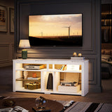 Bestier LED Tall Entertainment Center, 55 inch TV Stand for 55/60/65 inch TV, TV Console with Storage for PS5, Media TV Cabinet with Adjustable Shelf for Living Room, White Marble Bestier