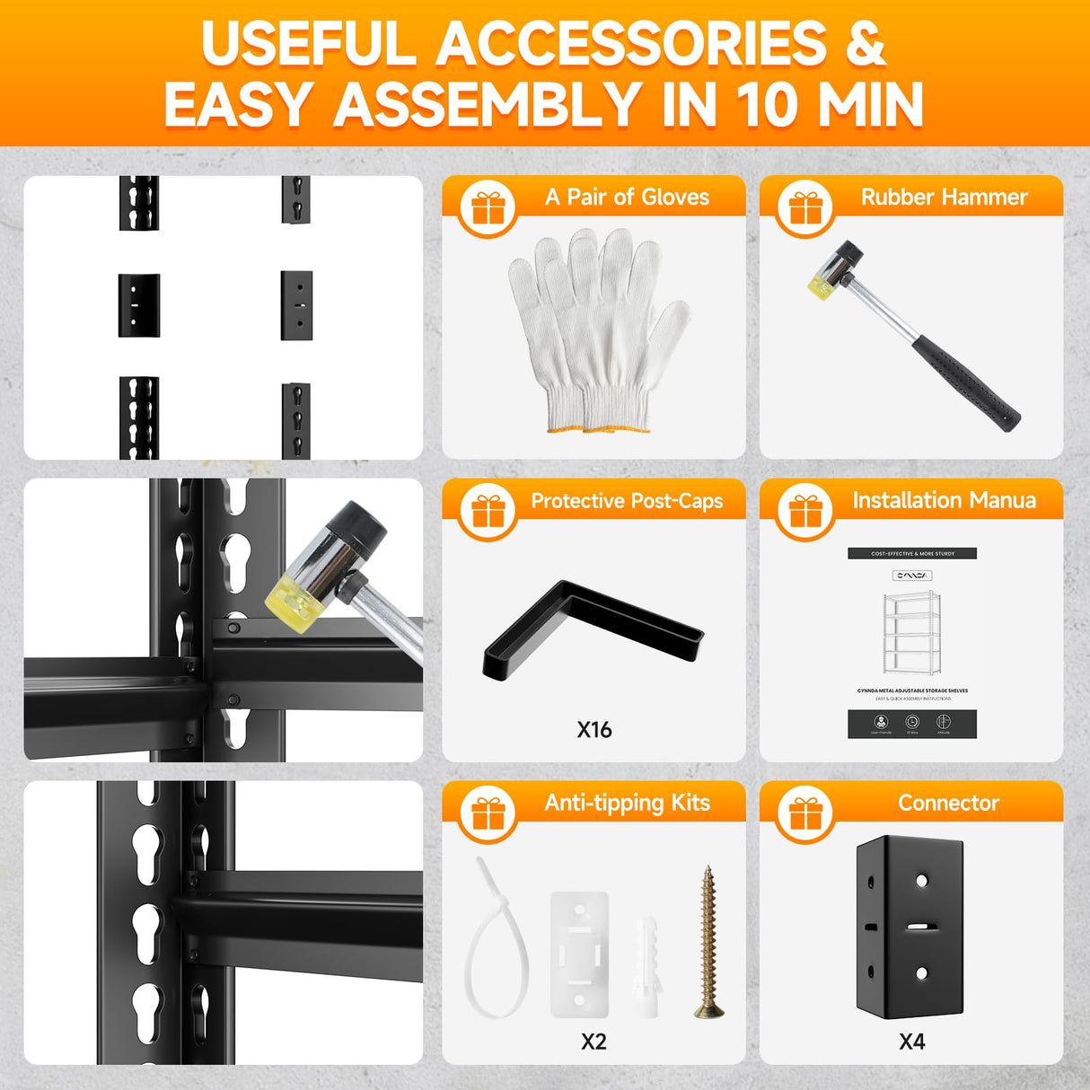 cynnda 4-Tier 40" W X 20" D X 60" H Garage Storage Shelves 2200LBS Garage Shelving Heavy Duty Adjustable Units Rack Metal Utility Shelf(Black) cynnda