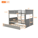 KLMM Full Over Full Bunk Bed with Trundle, Solid Wood Bunk Bed with Ladder and Safety Guard Rail, Can Accommodate 5 Person, Apply to Bedroom/Dormitory (Gray) KLMM