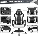 Furniwell Gaming Chair PU Leather Office Chair High Back Computer Chair Desk Chair Adjustable Swivel Racing Executive Leather Ergonomic Task Chair with Headrest and Lumbar Support (White) Furniwell