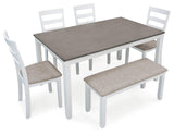 Signature Design by Ashley Stonehollow Modern Farmhouse Dining Table with Upholstered Chairs and Bench, Set of 6, 60"W x 36"D x 30"H, White & Gray Signature Design by Ashley