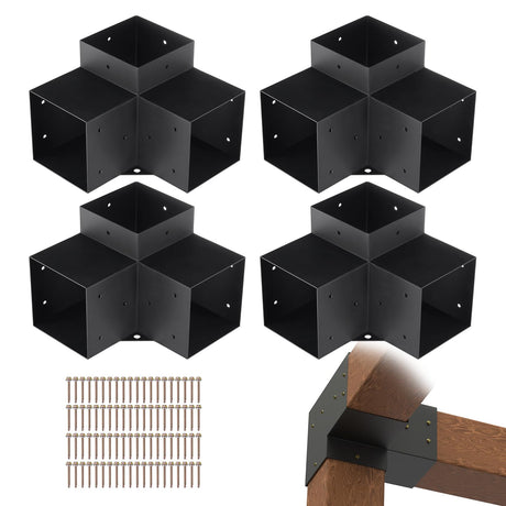VEVOR Pergola Bracket Kit 6''x6'', 4pcs 3-Way Heavy Duty Corner Bracket Woodworks DIY Post Base Kit, Easy Installation Wooden Beams for Gazebos, Patio Pergolas, Log Cabin Outdoor Pergola Hardware VEVOR