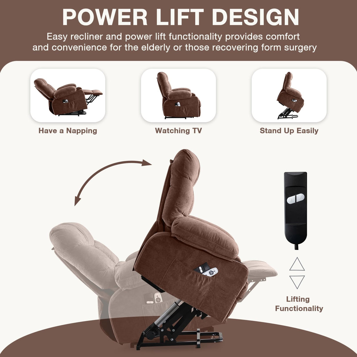 BOSMILLER Power Lift Recliner Chair for Elderly with Heat and Vibration Massage,Electric Recliner with USB Charging Port for Living Room, Infinite Position, Side Pocket BOSMILLER