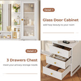 Tiptiper Makeup Vanity Desk with Mirror and Lights & Charging Station, White Vanity Table with 5 Storage Drawer & Glass Door & 3 Shelves for Bedroom, Modern White Tiptiper