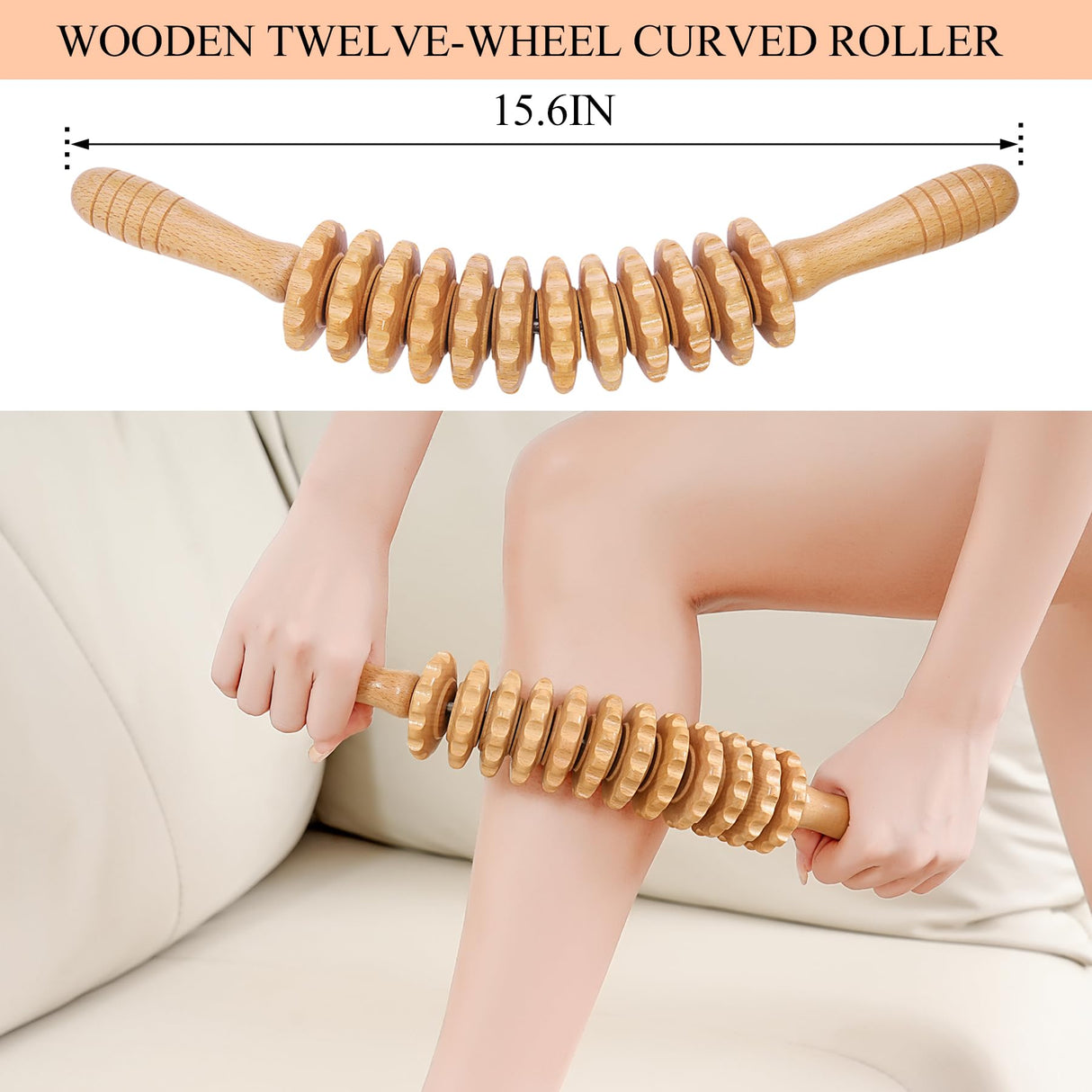 Wood Massage Roller Wood Therapy Massage Tools Cellulite Roller Muscle Roller Wooden Massager for Lymphatic Drainage, Muscle Pain Relief(Curved) Xokocli