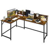 COSTWAY L-shaped Computer Desk with Hutch, Space-saving Corner Computer Desk with File Rack & 2 Shelves, 66.5” Industrial Table with Heavy-duty Steel Frame, for Home Office Study Room (Rustic Brown) COSTWAY