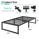 Lutown-Teen 14 Inch Twin XL Bed Frames Heavy Duty Sturdy Metal Platform Bed Frame No Box Spring Needed, Noise Free, Easy Assembly, Black Lutown-Teen