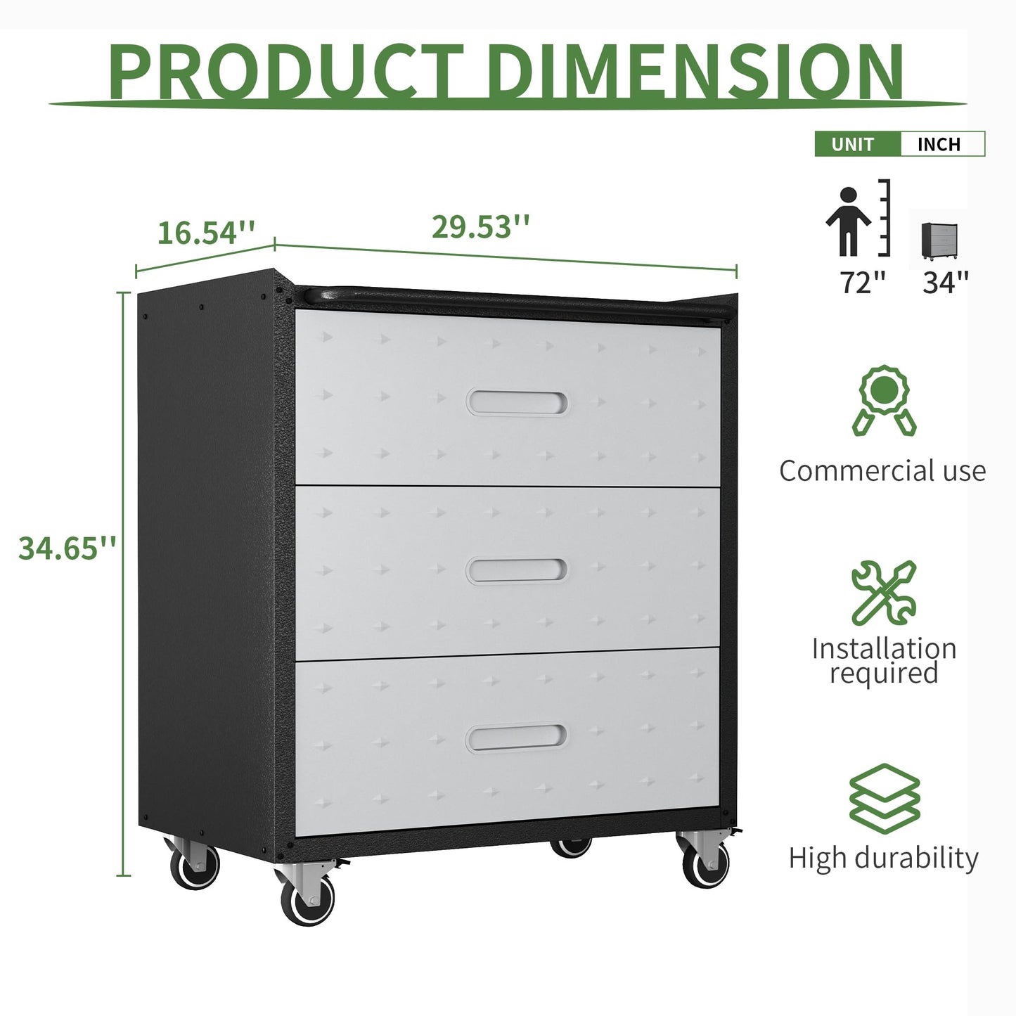 OPTYMIRA Metal Mobile Tool Storage Cabinet with Wheels,Heavy Duty Rolling Tool Cabinets for Garage,Metal Storage Cabinets with 3 Drawer,Assembly Required