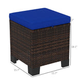 Outsunny 2 Pieces Outdoor Patio Ottomans, All Weather Wicker Outdoor Footstools with Removable Cushions, 3-in-1 PE Rattan Ottoman Seat, Footrest and Side Table for Backyard, Poolside, Dark Blue Outsunny