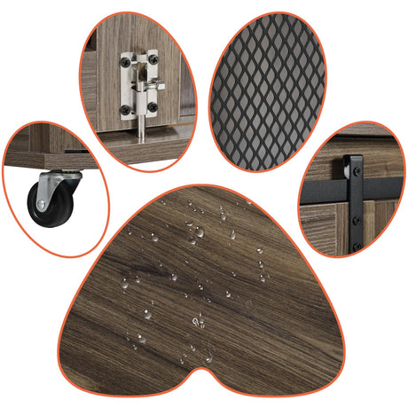 LINLUX 40 Inch Dog Crate Furniture, Wooden Heavy Duty Dog Kennel Indoor, Decorative Dog Cage Table for Large Medium Dogs, with Sliding Doors, Wheels and Flip-top Plate LINLUX