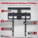 MantelMount- MM340 Above Fireplace Pull Down TV Mount- Televisions 44" to 80" Up to 90 lbs - Safe Auto-Adjusting TV Mounts - Patented Motion Stops, Handles, Balancing Technology - Superior Steel MantelMount