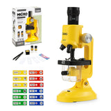 Science Kits for Kids Beginner Microscope with LED 100X 400X and 1200X-Include Sample Prepared Slides 12pc- Educational Toy Birthday Gift Yellow Little World