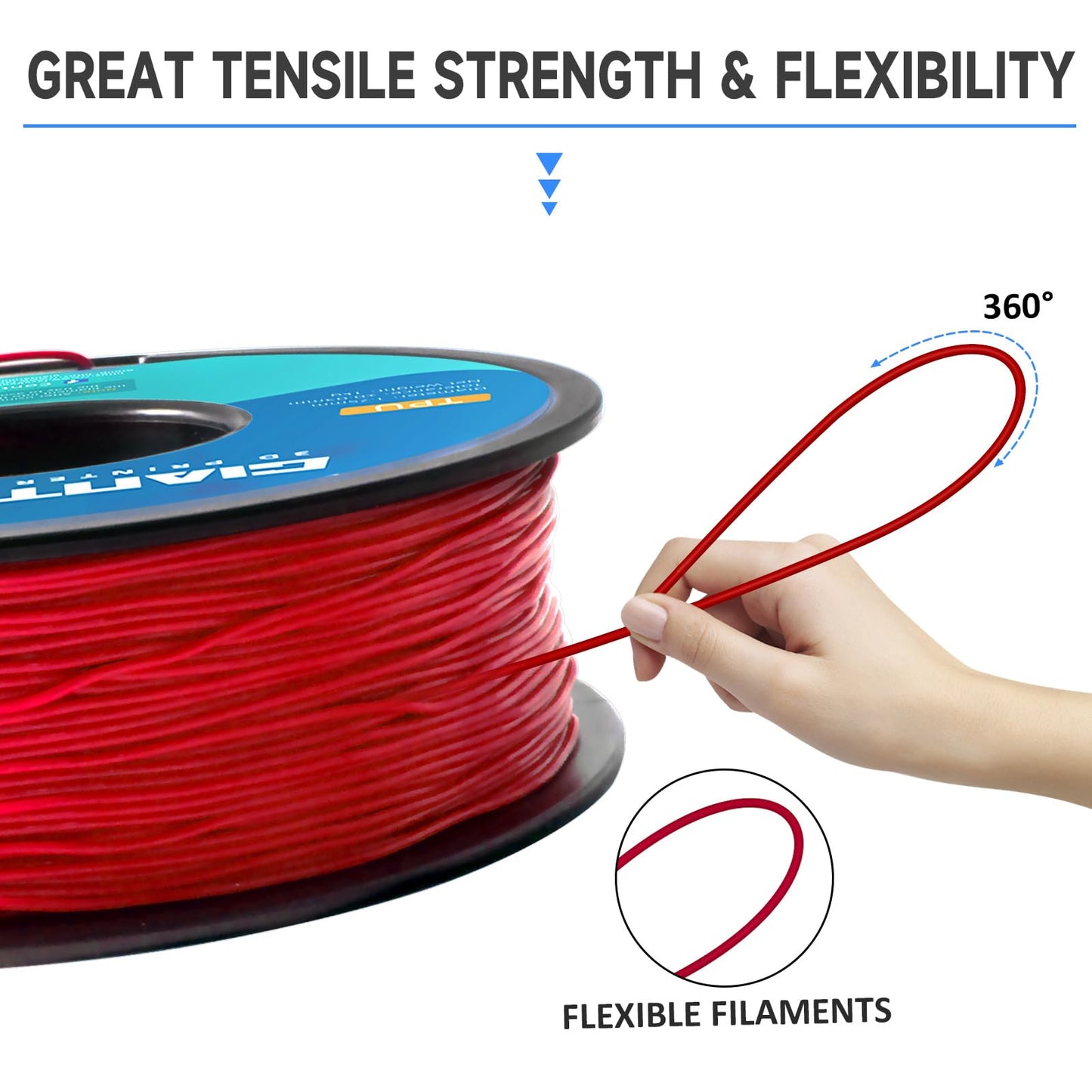 GIANTARM Red TPU Filament, 95A TPU Filament 1.75mm, Dimensional Accuracy +/- 0.03, Flexible Soft 3D Printer Filament 1kg Spool(2.2 lbs), Vacuum Packaging - WoodArtSupply