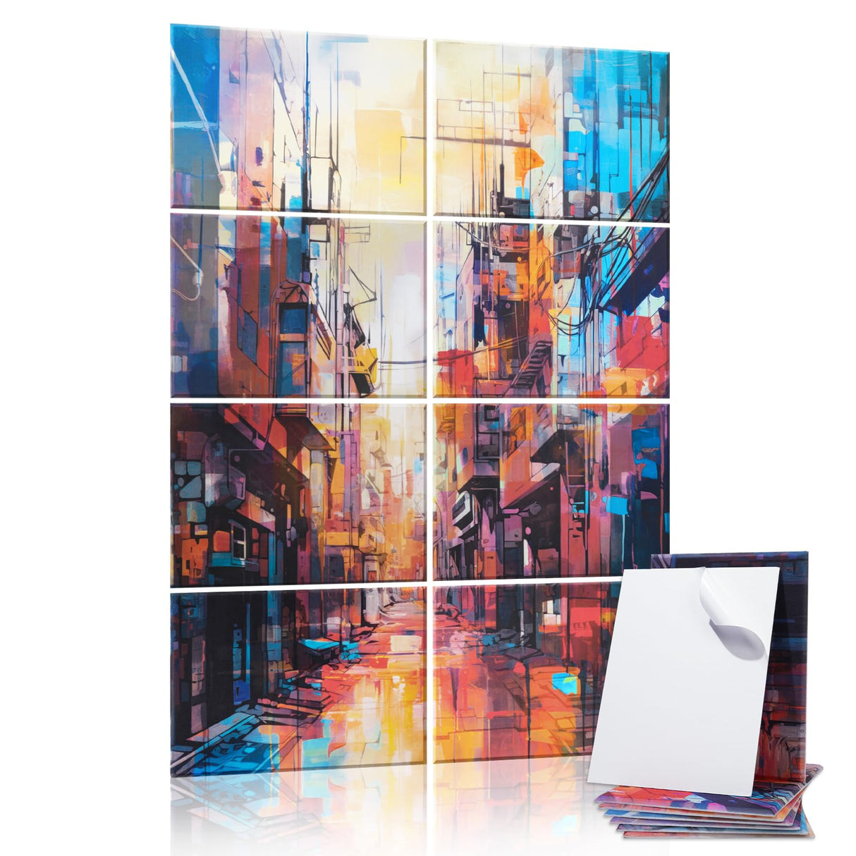 AtawLege 8 Pack Art Acoustic Panels, 48"X32" Self-adhesive Soundproof Wall Panels, Decorative Sound Absorbing Panel, Acoustic Treatment for Studio, Home, Office (Urban Alleys) AtawLege