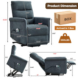 MANBUR Power Lift Recliner with Vibration and Lumbar Heat, Electric Power Lift Chair Recliner Chair, Home Theater Seating RV Recliner Living Room Chair with Side Pockets, LED Light, USB Port(Blue) MANBUR