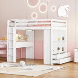 Harper & Bright Designs Full Size Loft Bed with Desk & Storage Shelves, Wood Loft Bed Full Size with LED Lights, Hight Loft Bed Frame for Kids,Boys,Girls,Teens, White Harper & Bright Designs