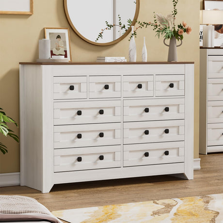 PAKASEPT 10 Drawers Dresser, Farmhouse Dresser for Bedroom, Wood Dressers & Chests of Drawers White Dresser Closet Organizers for Bedroom,Hallway PAKASEPT