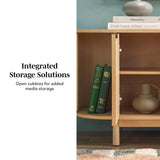 Walker Edison Modern Curved Reeded TV Stand for TVs up to 65 Inches, Credenza with Sliding Doors and Adjustable Shelves, TV Stand with Cord Management Cutout, 60 Inch, Coastal Oak Walker Edison