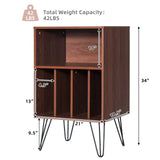 Giantex Record Player Stand, Turntable Stand Holds up to 150 Albums, Mid-Century Vinyl Storage Cabinet Table with Metal Legs, Record Player Holder End Table for Bedroom Living Room, Brown Giantex