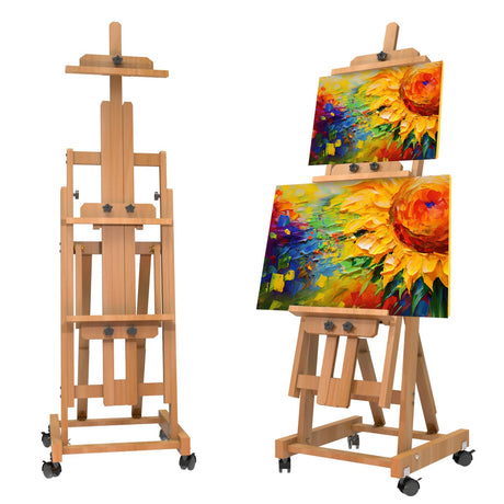 H-Frame Multifunctional Easel, Foldable & Adjustable (Vertical to Horizontal), Holds Two Canvases (Up to 77 Inches), Professional H-Frame Art Easel for Adults Semoprus