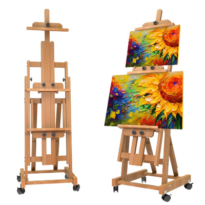 H-Frame Multifunctional Easel, Foldable & Adjustable (Vertical to Horizontal), Holds Two Canvases (Up to 77 Inches), Professional H-Frame Art Easel for Adults