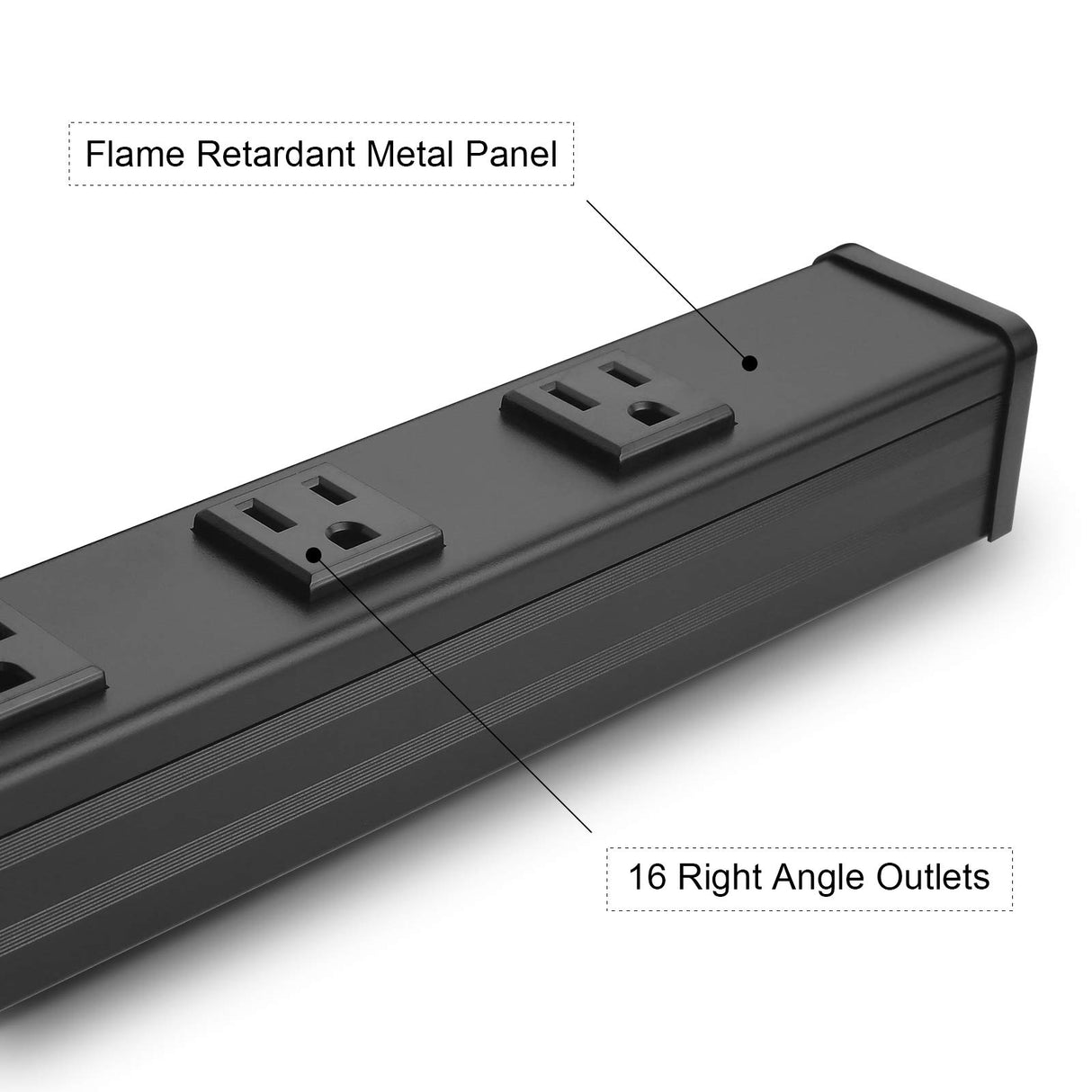 Long Heavy Duty 16 Outlet Large Metal Garage Workshop Multi Wide Industrial Power Strip. 6FT Cord 15A, 125V, 1875W (Black) CCCEI
