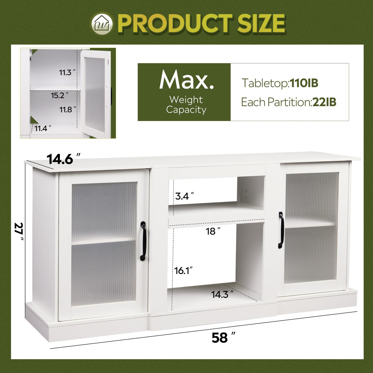 WLIVE Retro TV Stand for 65 inch TV, TV Console Cabinet with Storage, Open Shelves Entertainment Center for Living Room and Bedroom, White WLIVE