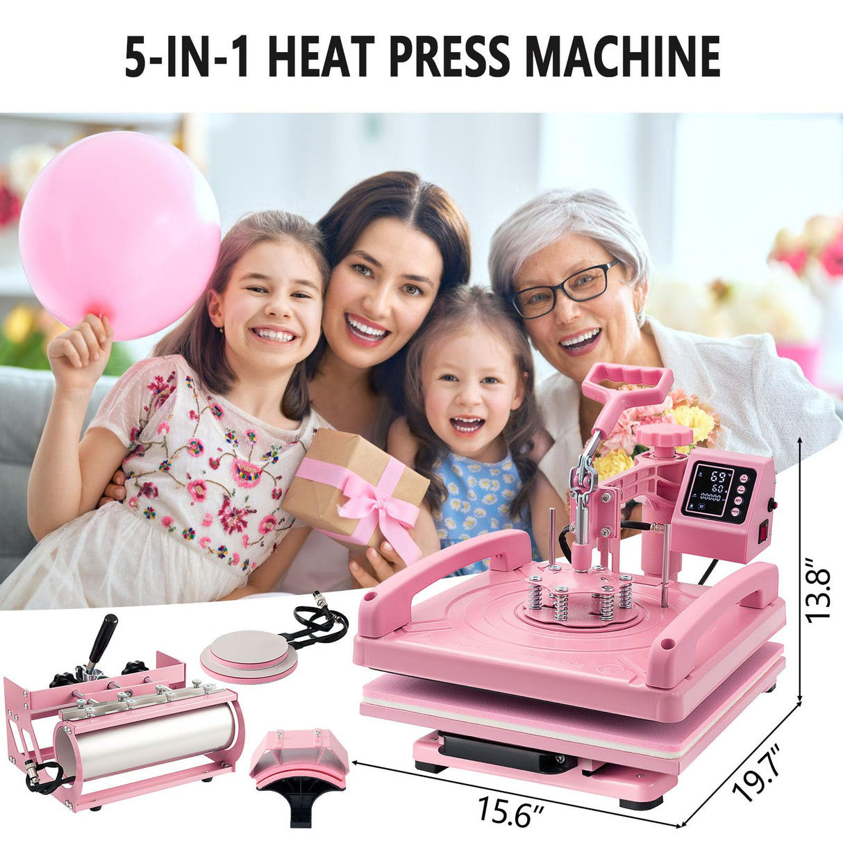Hitgrand Heat Press Machine 15x15 inch, Heat Press Machine for T-Shirts, 5 in 1 Heat Press with 30 OZ Tumbler Press, Combo Tumbler Heat Press Machine Sublimation for Hat Cap Mug Plate Hitgrand