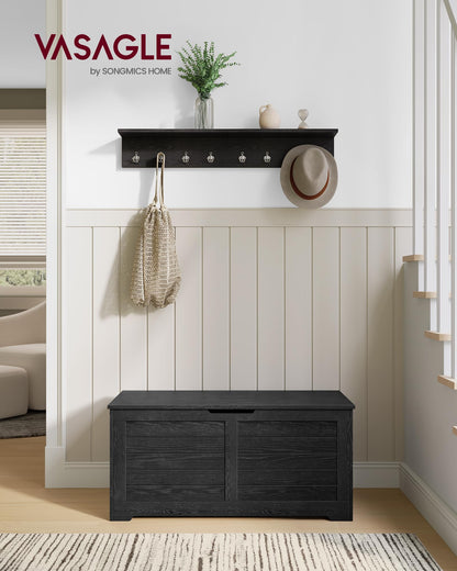 VASAGLE Storage Chest, Storage Trunk with 2 Safety Hinges, Storage Bench, Shoe Bench, Farmhouse Style, 15.7 x 39.4 x 18.1 Inches, for Entryway, Bedroom, Living Room, Ebony Black ULSB061B01 - WoodArtSupply