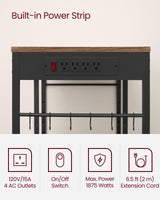 VASAGLE Rustic Walnut Baker's Rack with Integrated Charging Station and Storage Solutions VASAGLE