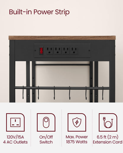 VASAGLE Rustic Walnut Baker's Rack with Integrated Charging Station and Storage Solutions - WoodArtSupply