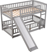 Harper & Bright Designs Low Bunk Beds Twin Over Twin, Kids Bunk Bed with Slide, Fence and Ladder, Wood Twin Bunk Beds for Girls Boys, Grey Harper & Bright Designs