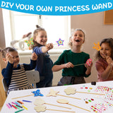 SAYAYA 77 PCS DIY Fairy Wand Craft Kit for Kids, 7 Styles Unfinished Wooden Princess Wands, 8 Gem Stickers, 12 Color Ribbons & Pen, Magical Party Supplies for Birthday Celebrations, Craft Activities SAYAYA