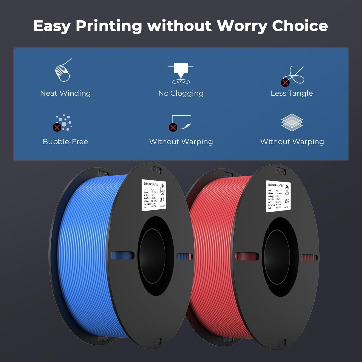 Creality PLA Filament 1.75mm Bundle 2KG, 3D Printer Filament Dimensional Accuracy +/- 0.02mm, No-Tangling Strong Bonding 3D Printing Filament, Fits for Most FDM 3D Printers (Red & Blue) Creality
